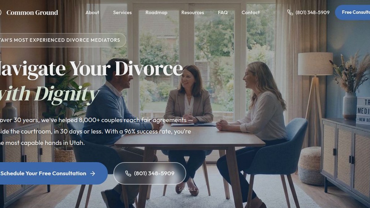 Common Ground Divorce Mediation homepage screenshot with calm mediation positioning